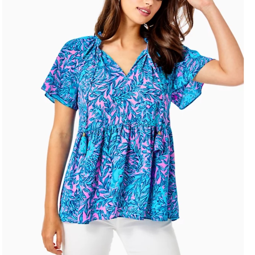 Lilly Pulitzer Zadie Top in Bermuda Blue You Grow Girl Sz L